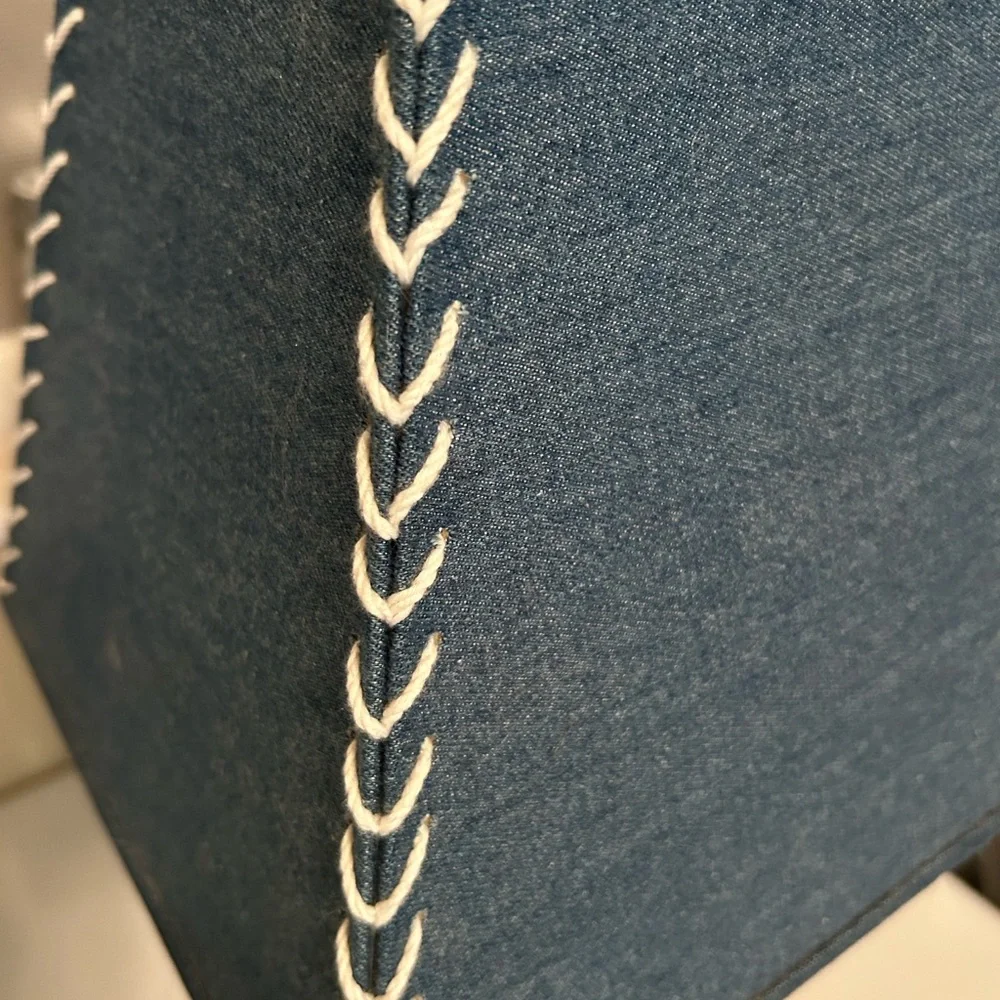 Pottery Barn Kids blue denim whip stitched lamp shade. Baseball theme.Shade ONLY